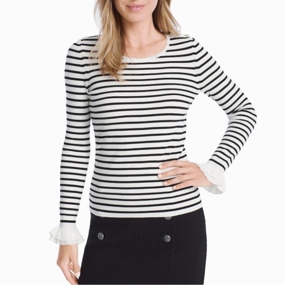 White House Black Market Size M Black & White Striped Long Sleeve Sweater Shirt - Picture 2 of 9